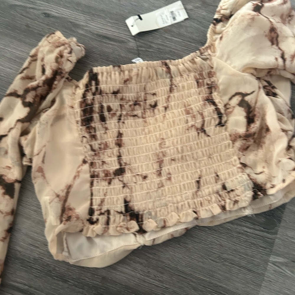 Elegant Cream and Brown Off-Shoulder Top - Picture 5 of 5